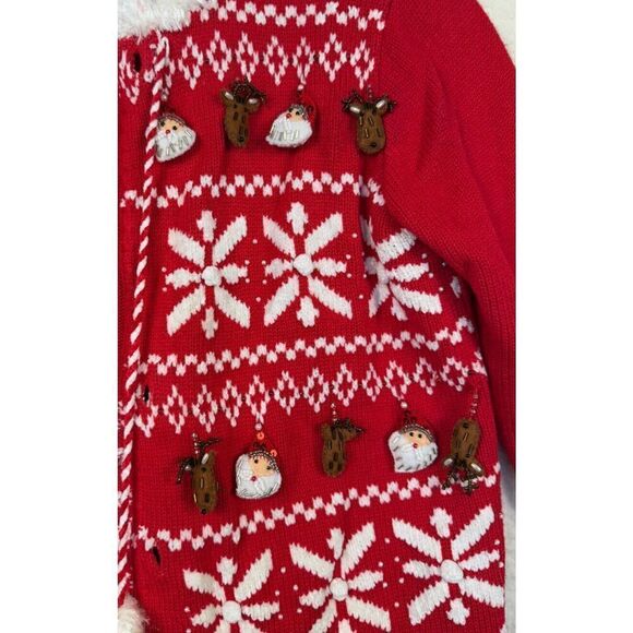 Vtg‎ Just B Ugly Christmas Sweater Cardigan Dangle Santa Reindeer Size Small - Picture 4 of 7